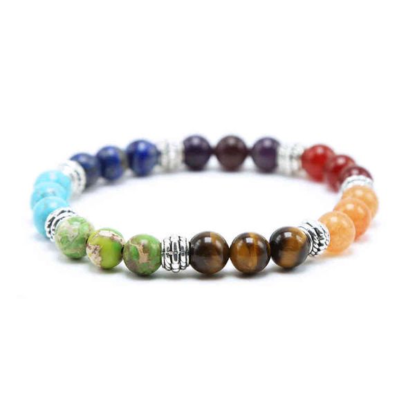 

handmade natural stone chakra healing energy beaded bracelet, Golden;silver