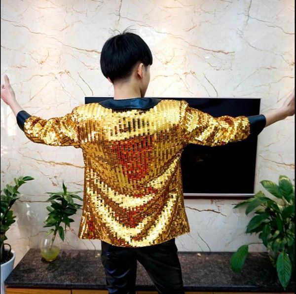 

men's suits & blazers s-5xl fashion gold sequins suit nightclub male jacket dj rock singers stage costumes plus size clothing, White;black
