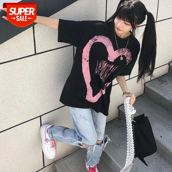 

pure cotton country tide brand brush love short-sleeved dark vibe style men and women high street couple t-shirt shooting wild #4z3y, White;black