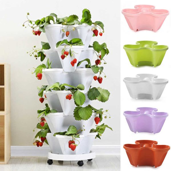 Vaso da fiori 3D Bacino per fragole Multistrato sovrapposto Resistente alla corrosione Non facilmente deformabile Per la piantagione di vasi da fiori da giardinaggio 210615