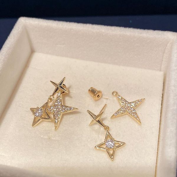 

dangle & chandelier korean version gold color star earring for women summer four pointed cubic zircon jewelry wedding party friends gift, Silver