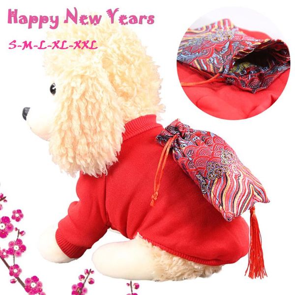 

dog apparel pet cat year blessing bag tassel warm clothing dress thicken clothes for small coats jacket#p2
