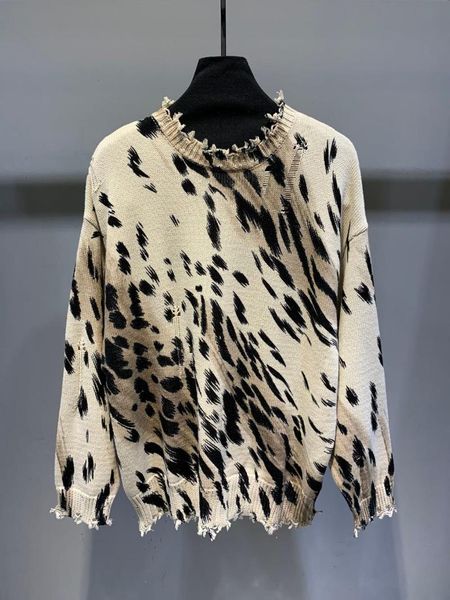 

women's sweaters autumn 2021 women cotton leopard casual sweater pullover ladies fashion hole jumpers gdnz 9.05, White;black