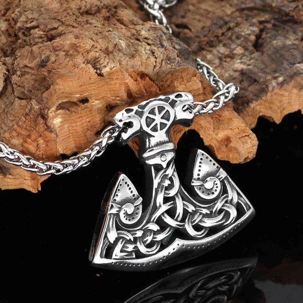 

selling new stainless steel viking pendant wolf head hammer men's titanium steel necklace jewelry, Silver