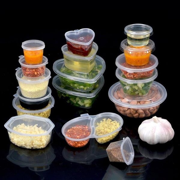 

storage bottles & jars 10pcs leakproof disposable plastic sauce pot tomato spices container box with lids for butter kitchen organizer