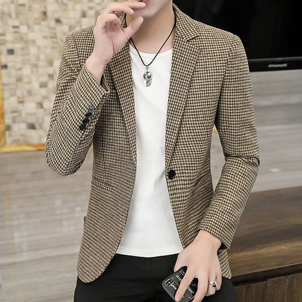 

small 2021 fashion lattice casual coat men's suit, White;black