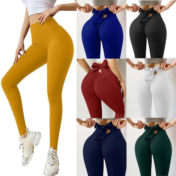 

yoga outfit women's trousers backwaist bow tie high waisted sports leggings stylish