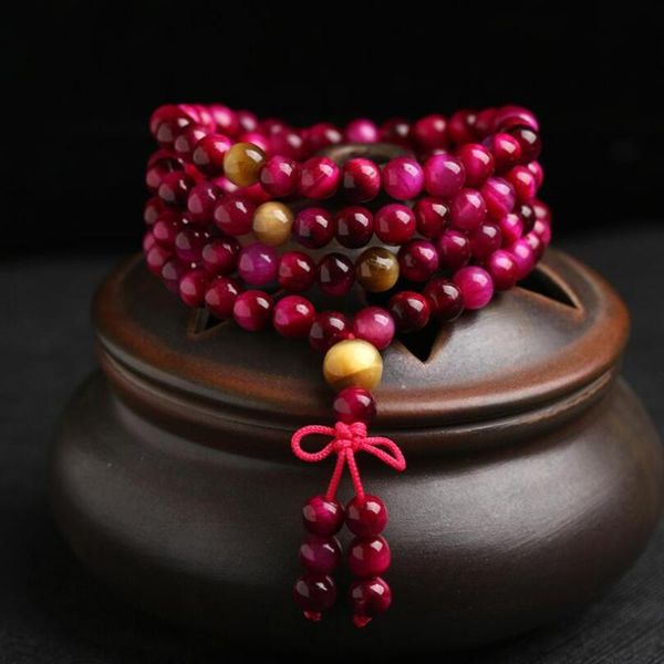 

beaded, strands 6mm natural rose red tiger eye stone bracelet multilayer for men or women handmade jewellery wholesale, Black