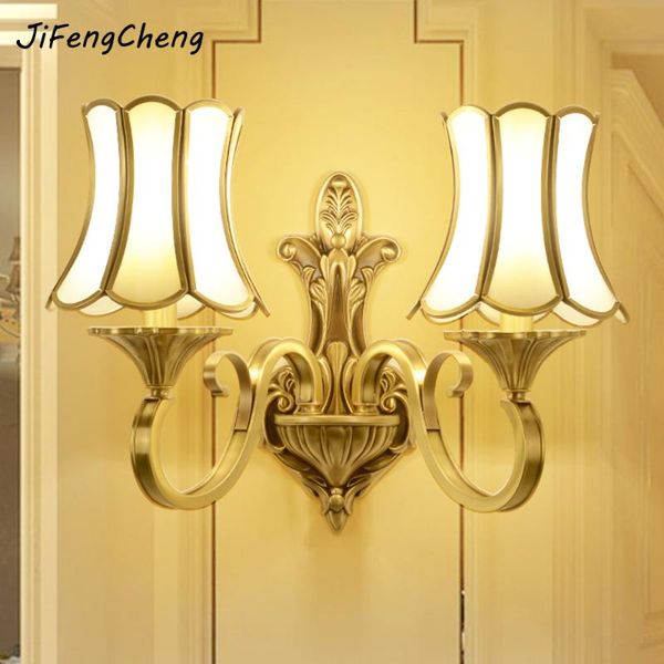 

european full copper wall lamp e27 living room background e14 bedroom bedside corridor lamps