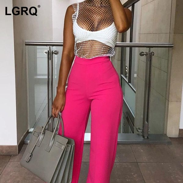 

[lgrq] women black diamonds perspective loose fishing net t-shirt round neck sleeveless fashion spring summer 2021 19d790 women's, White