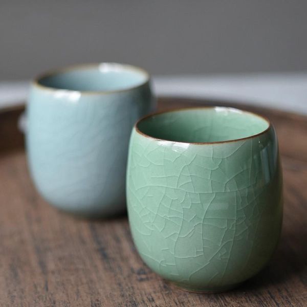 

250ml solid color traditional chinese style celadon crackle ceramic teacup china porcelain small coffee tea cups & saucers