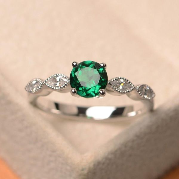 

cluster rings emerald ring female original design round tourmaline d925 sterling silver exquisite fashion, Golden;silver