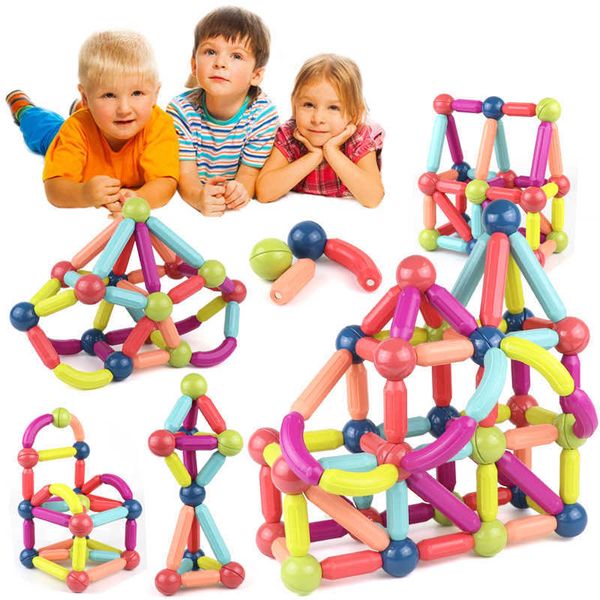25-128PCS tamanho grande engraçado blocos de construção magnética varas conjunto brinquedo educativo para crianças crianças aniversário presente brinquedo tijolos q0723