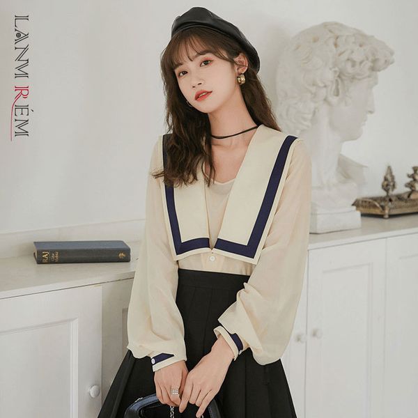 

women's apricot stitching blouse sailor collar long-sleeved loose-fitting shirt fashion trend spring autumn 2e1335 210507, White