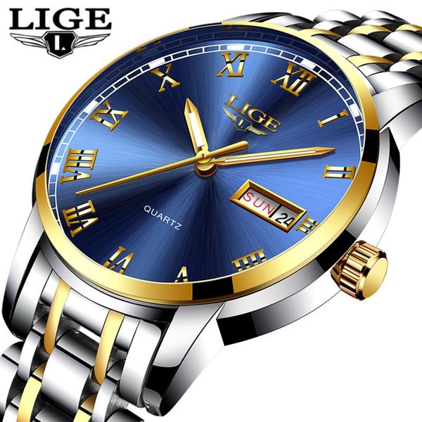 

wristwatches 2021 lige business mens watches fashion date watch men full steel waterproof quartz clock relogio masculino+bo, Slivery;brown