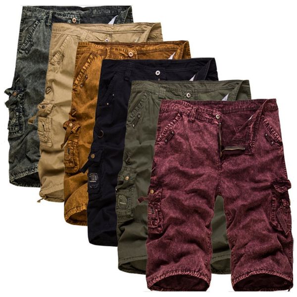 

summer men casual shorts cotton camouflage yellow red male cargo shorts black khaki army-green knee-length trousers, White;black