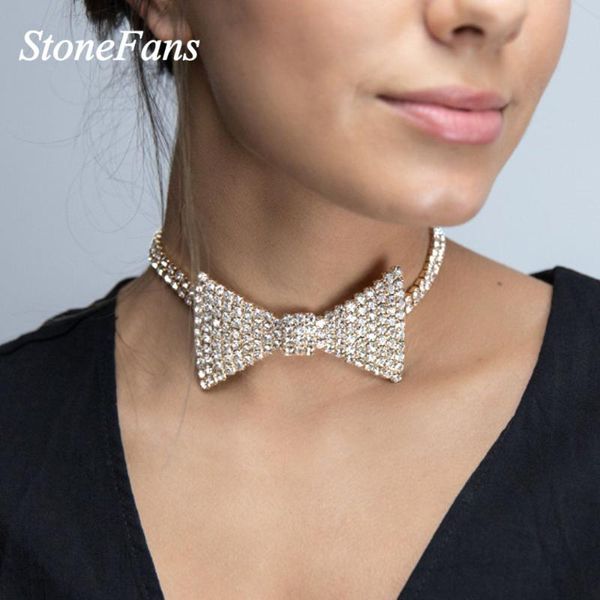 

stonefans rhinestone bow choker necklace gold for women charm wedding bridal jewlery gifts chokers, Golden;silver