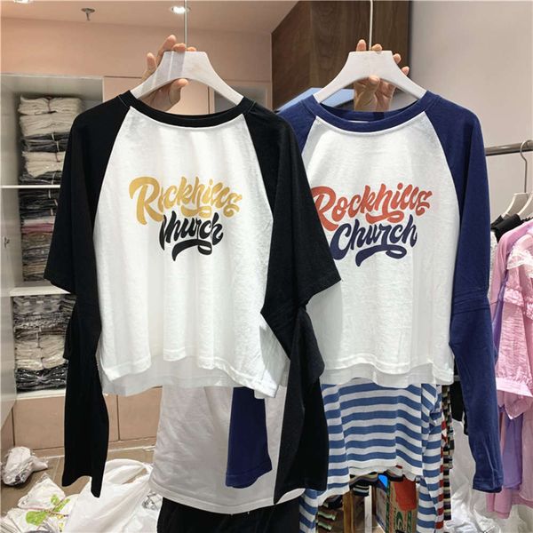 

women's sweaters hoodies ins super fire long sleeve t-shirt early autumn korean fashion color contrast loose thin short bottomed micx, White;black