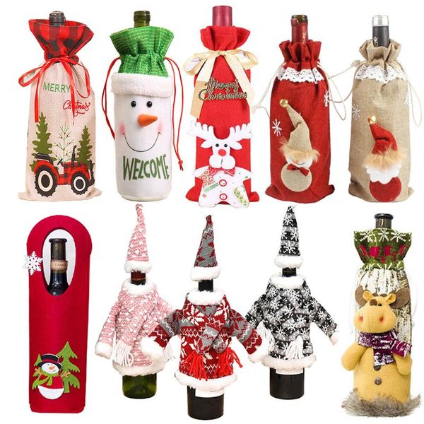 

christmas decorations gift bag holder santa claus snowman wine bottle cover noel decor for home 2022 year's dinner table