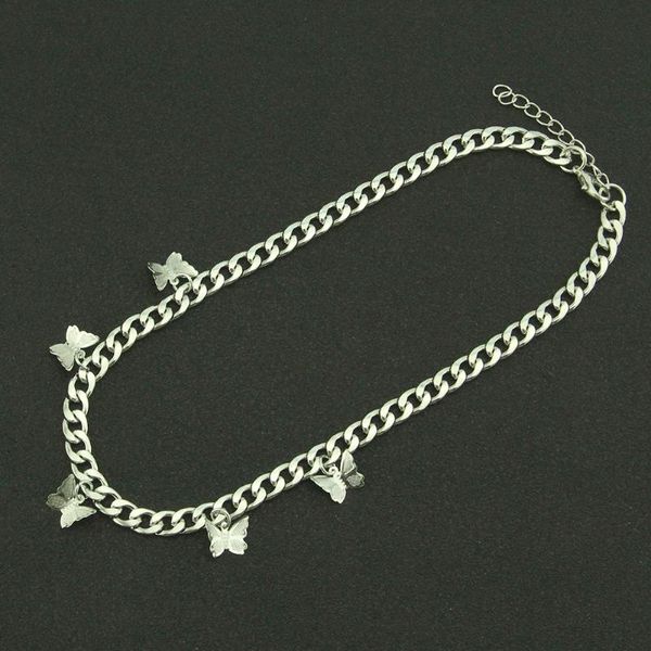

women's necklace fashion butterfly small pendant cuban chain neck stainless steel jewelry girl's accessories wholesale necklaces, Silver