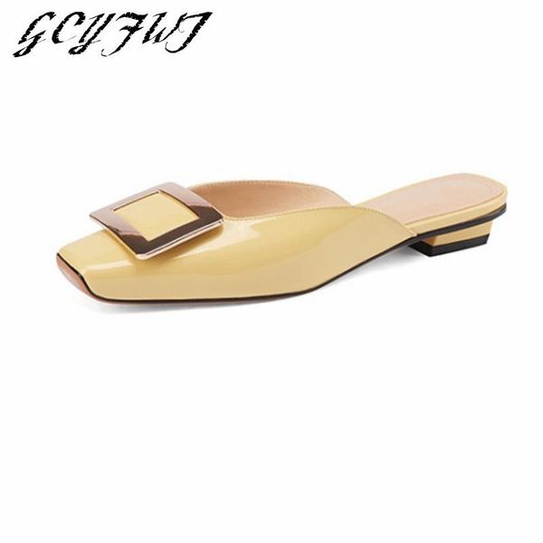 

slippers women summer solid color metal decoration square buckle slip-on hand-made wearproof platform female shoes flip flops, Black