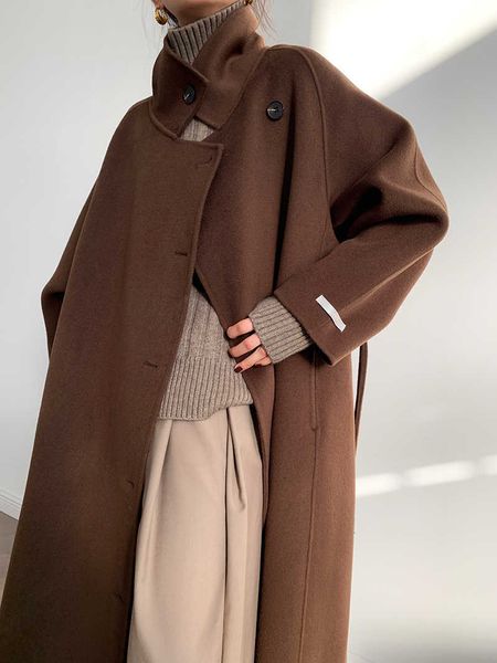 

women's trench coats high end button necklace oblique aura wang double face cashmere female jacket edition han smka, Tan;black