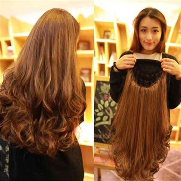 

big wave no bangs half wig women's false headgear long curly hair, Black