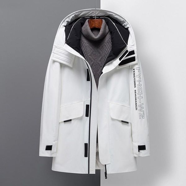 

men's down & parkas mens men white duck jackets 2021 winter over the knee thicken warm detachable hat male's coat, Black