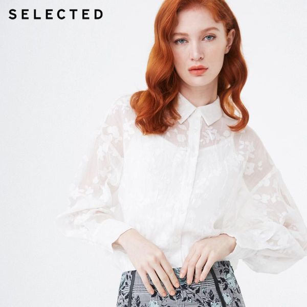 

women's blouses & shirts selected jacquard long-sleeved knitted shirt s|419105567, White