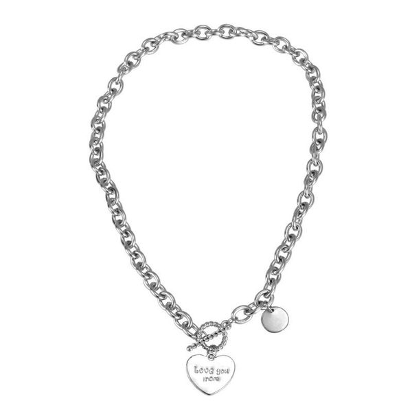 

chokers simple and fashionable stainless steel short love necklace peach heart lettering hip hop punk neutral accessories, Golden;silver