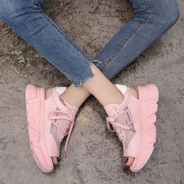 

platform shoes casual women's fishnet mesh sandals 2021 sneakers outdoor non-slip flat walking, Black