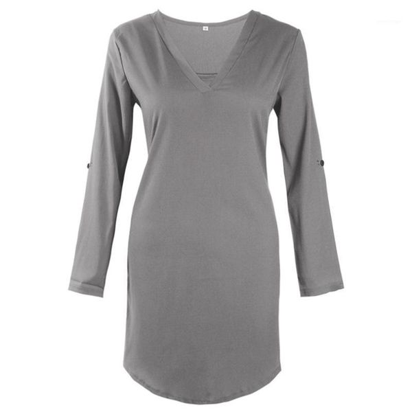 

casual dresses chsdcsi chiffon dress summer irregular vestidos long sleeve v neck mini women loose elegant plus size, Black;gray