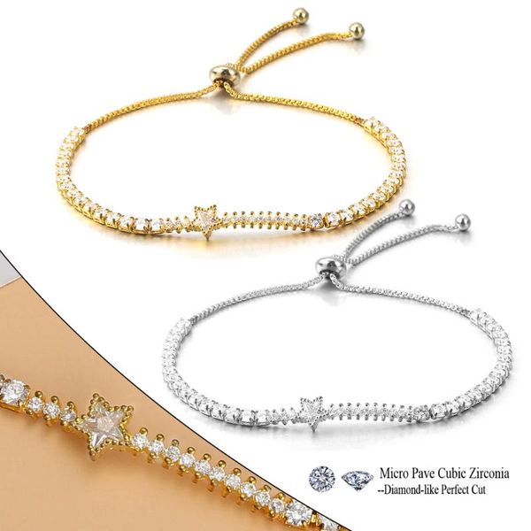 

charm bracelets dinglly fine zirconia stone meteor starlink bracelet & bangle pull buckle adjustable boho style for women men jewelry, Golden;silver