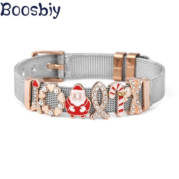 

charm bracelets diy crystal bowknot slide beads fits10mm two-color stainless steel mesh bracelet for women christmas jewelry gift, Golden;silver