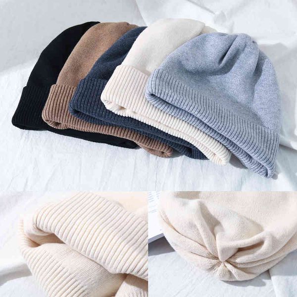Winter Hüte Für Frauen Beanies Wolle Gestrickte Kappe Damen Einfache Warme Motorhaube Gorras Hut Mit Knopf Koreanischen Stil