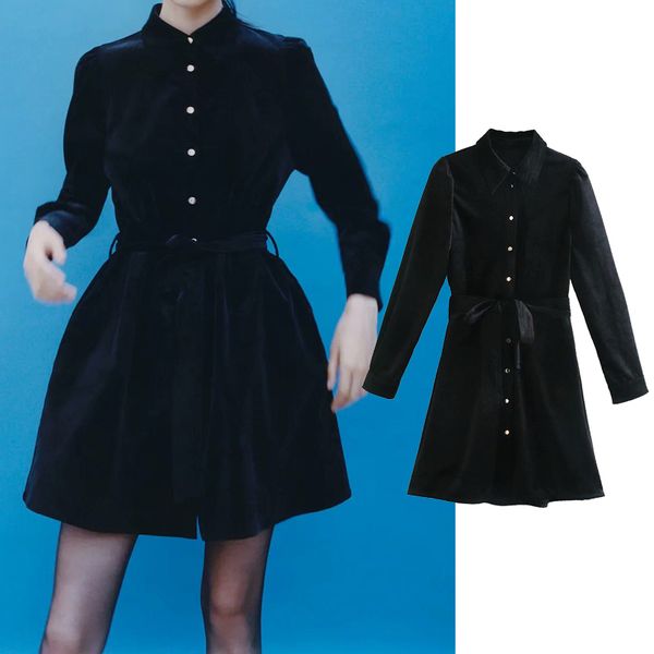 

rompers woman fashions autumn single-collar breasted long-sleeve ladies thin dresses, Black;white