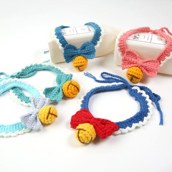 

cat collars & leads pet collar decorative crochet hand-knitted dog bell wool scarf teddy british short bow