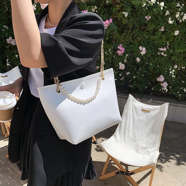 

women large capacity bag female summer 2021 fashion pearl chain one shoulder messenger bucket tote bags designer big handbags