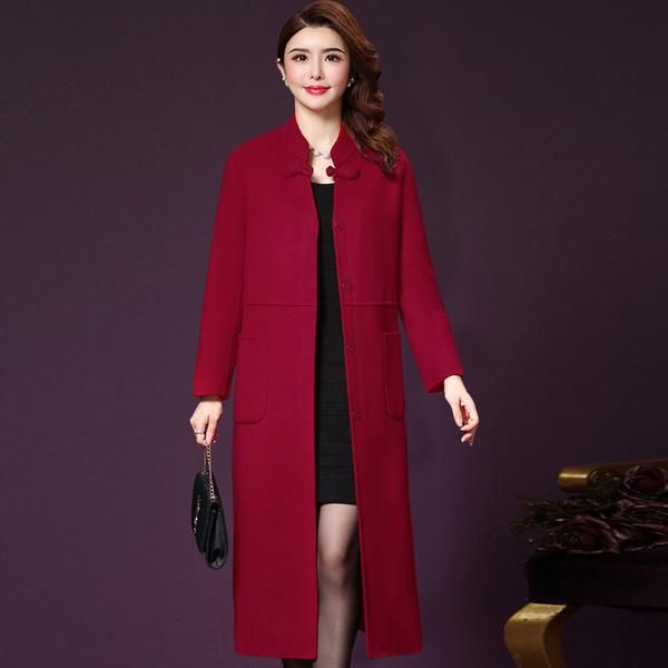 

women fashion slim woolen coat women's mid-length double-sided wool & blends, Black