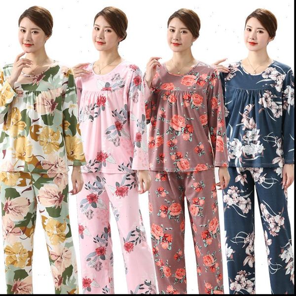 

long sleeve thin cotton pajamas womens sleepwears set spring autumn pajama mother sleepwear pyjamas plus size 3xl 4xl 85kg nightwear, Black;red