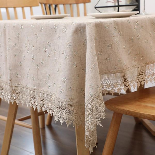 

proud rose style embroidered table cotton linen tablecloth lace dining tassel chic rectangular cover cloth