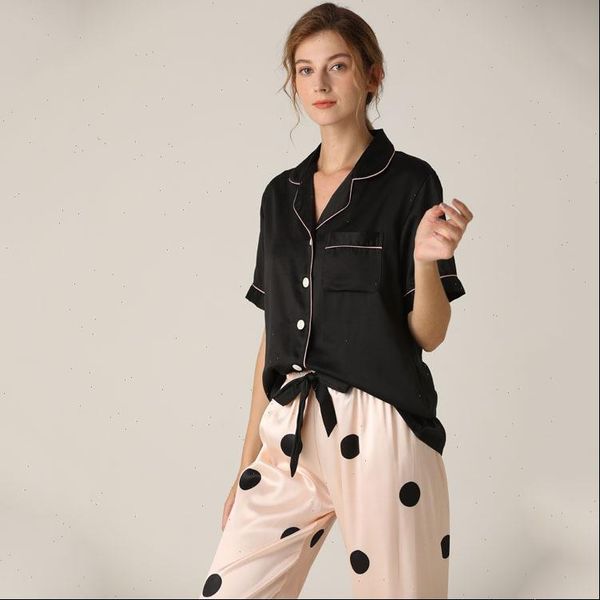 

spring pajamas silk suit women sleepwear short sleeve trousers loose high archives, Black;red