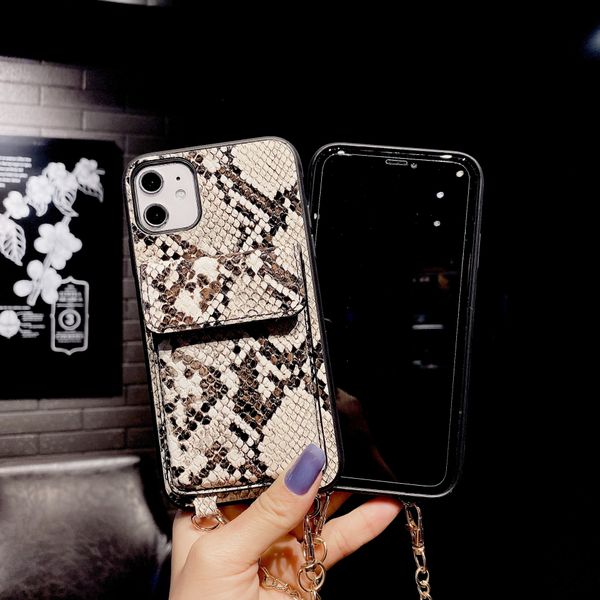 Custodie per telefono crossbody a croce di serpenti di lusso per iPhone 12 Pro Max 7 8 Plus x XS XR card pacchetto collo cinghia catena cordino catena cordino