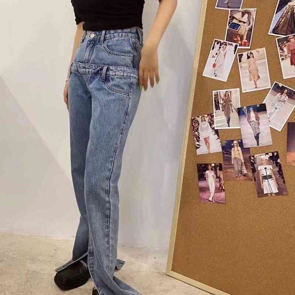 

spring women double waist denim pants female casual straight jeans ddxgz3 women's, Blue