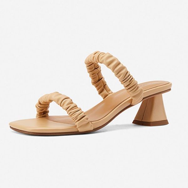 

sweet pleated fashion women's shoes 2021 summer female slippers high heels pumps wedding working basic woman, Black