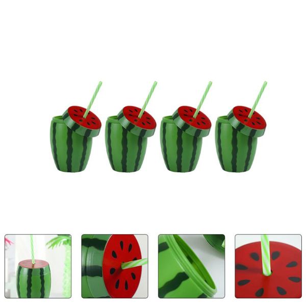 

mugs 4pcs disposable watermelon shape cup drinking cups party with lid and straw