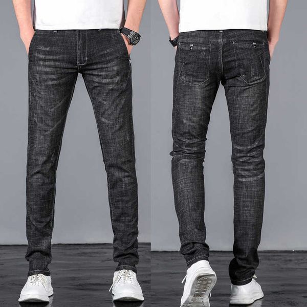

spring 2021 jeans young men's casual pants korean trend slim elastic leggings, Blue