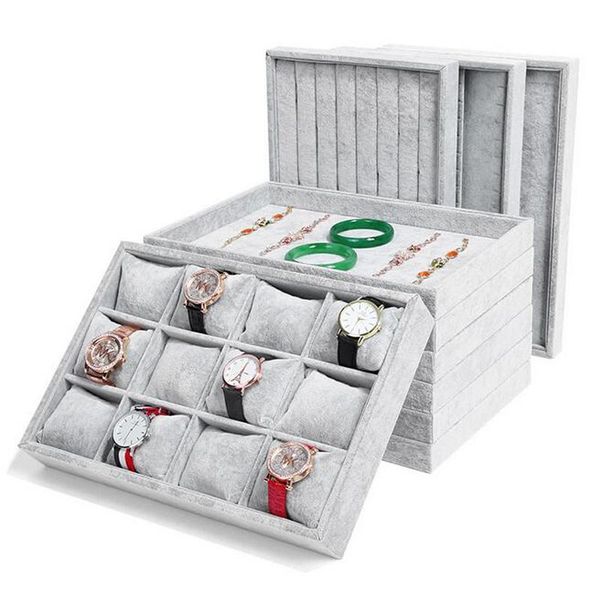 

hooks & rails high leve gray velvet ring bracelet necklace watch pendant stud earring hand catenary jewelry tray plate holder display