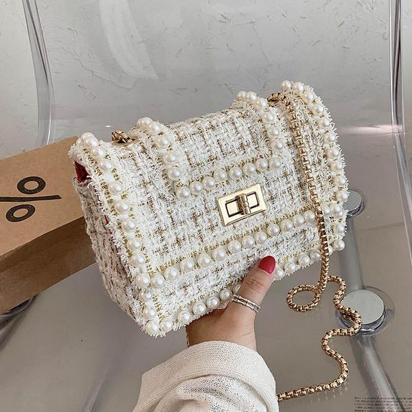 

evening bags designer mini woolen cloth crossbody for pearl women 2021 chain shoulder handbags female travel trending hand bag