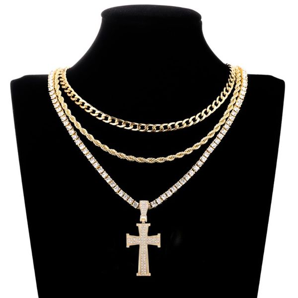 

pendant necklaces hip hop pico harvey cross micro pave + cz necklace 18'' 20'' 24" 30" link dropping, Silver